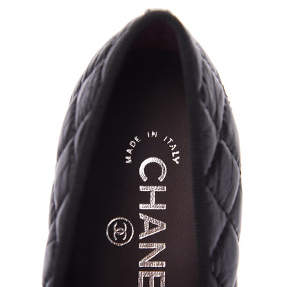 Chanel Aged Calfskin Quilted CC Cap Toe Ballerina Flats 37.5 Black 10 of 11