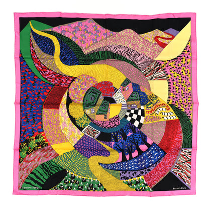 Hermes Silk A Travers Champs Scarf 90 Rose Vif Jaune Multicolor 1 of 3