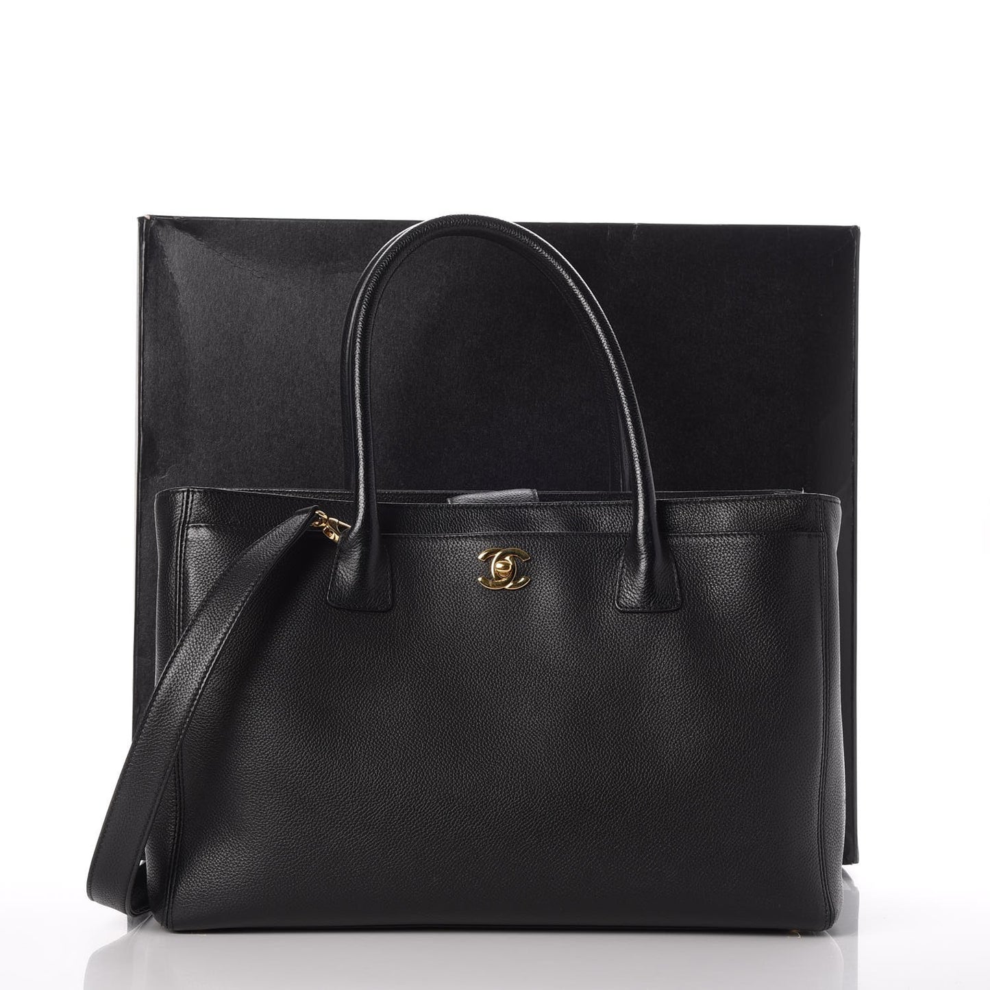 Calfskin Cerf Executive Shopper Tote Black