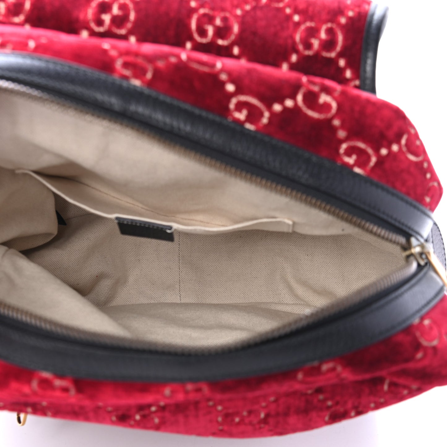 Velvet GG Monogram Textured Calfskin Web Small Double Buckle Backpack Red Cipria Black