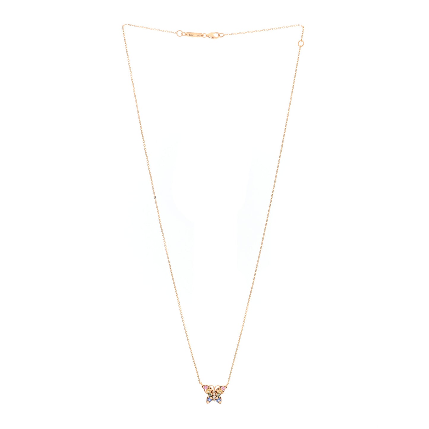 18K Rose Gold Sapphire Mini Princess Pastel Butterfly Pendant Necklace