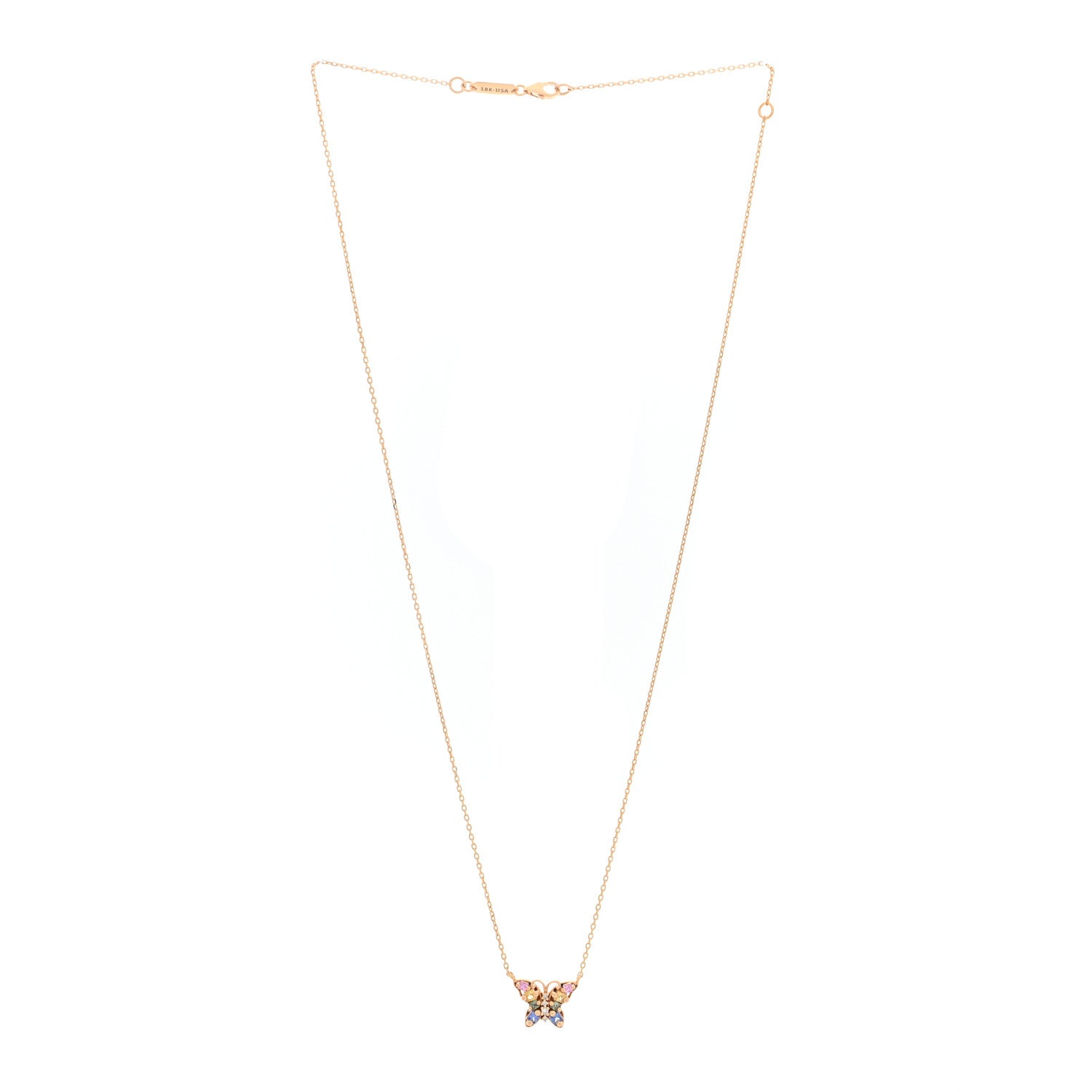 Suzanne Kalan 18K Rose Gold Sapphire Mini Princess Pastel Butterfly Pendant Necklace 3 of 4