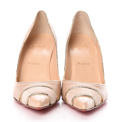 Christian Louboutin Shiny Nappa Suede Specchio Patent Biblio 85 Pumps 36.5 Nude Platine 2 of 10