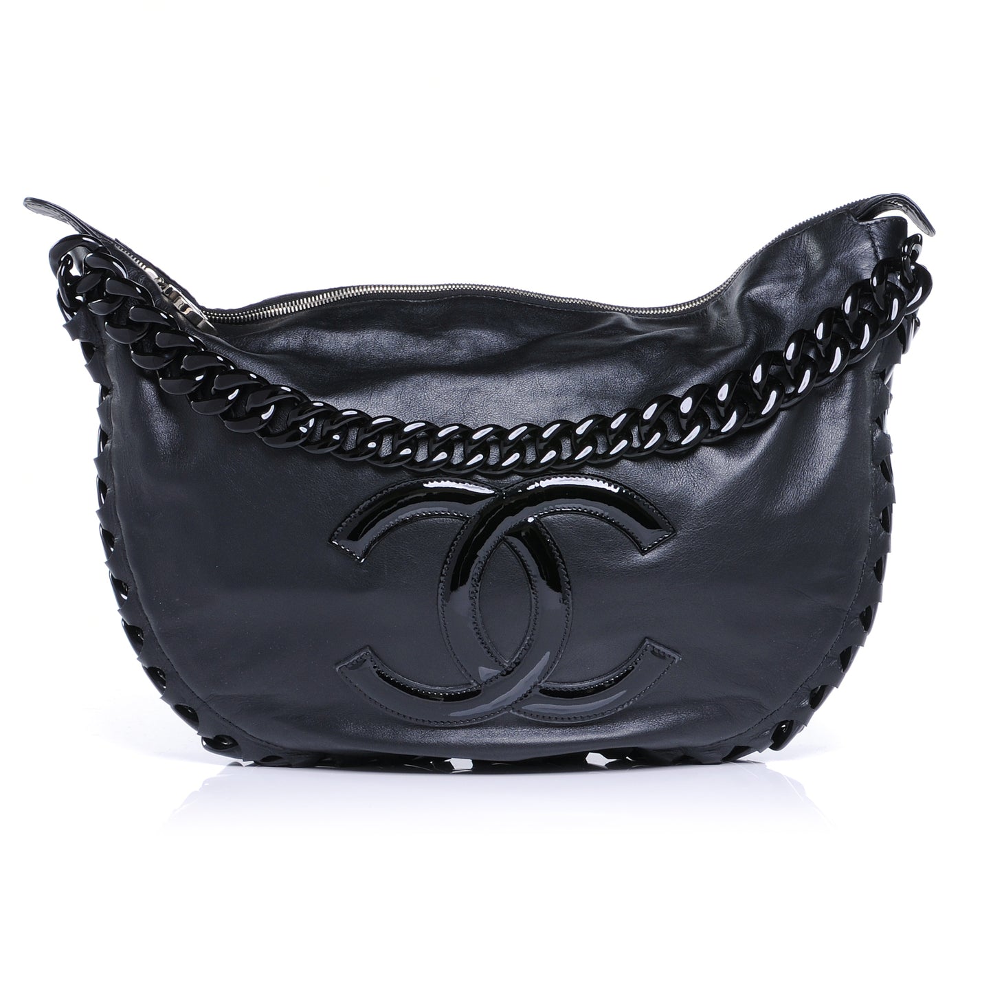 Leather Modern Chain Hobo Black