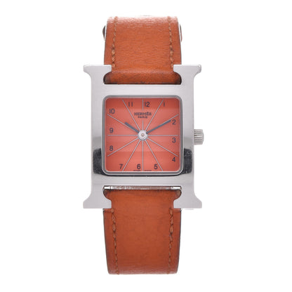 Hermes Stainless Steel Swift 21mm Heure H Hour Quartz Watch Orange 1 of 8