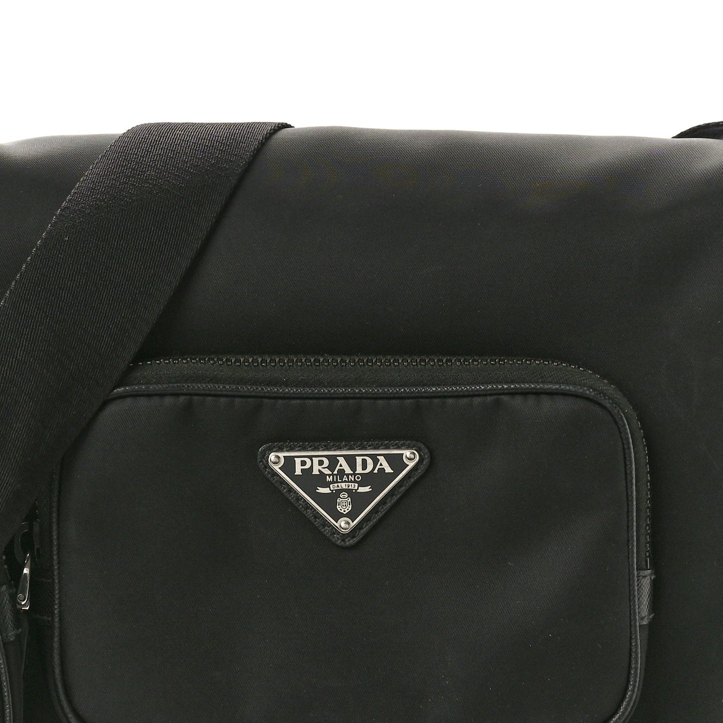 Re-Nylon Tessuto Saffiano Pocket Flap Messenger Bag Black