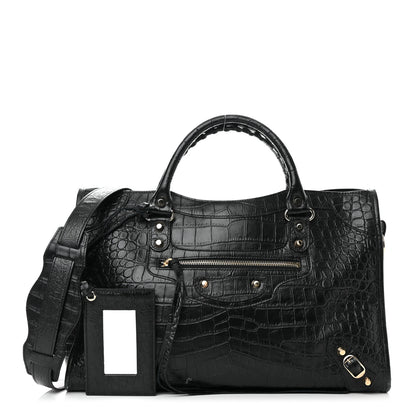 Balenciaga Calfskin Crocodile Embossed Classic Hardware City Black 1 of 17