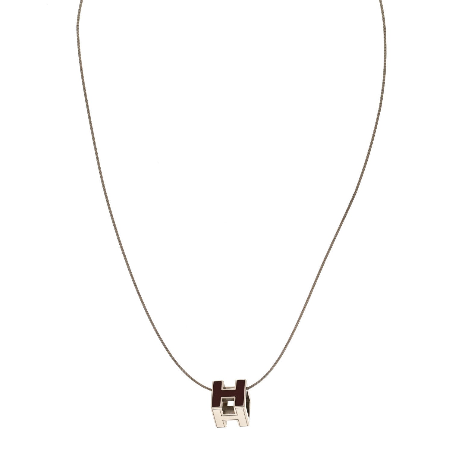 Hermes Palladium Lacquered Cage d'H Necklace Rouge H 1 of 7