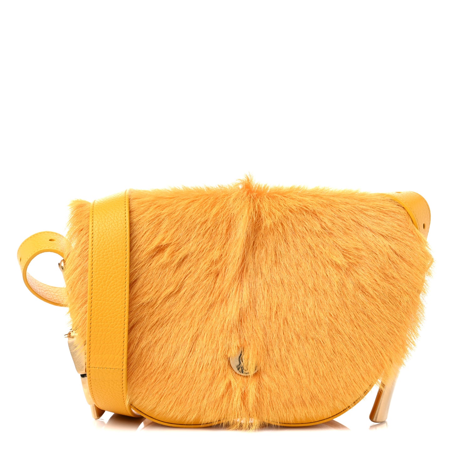 Calfskin Goat Fur Chess Satchel Bag Mimosa