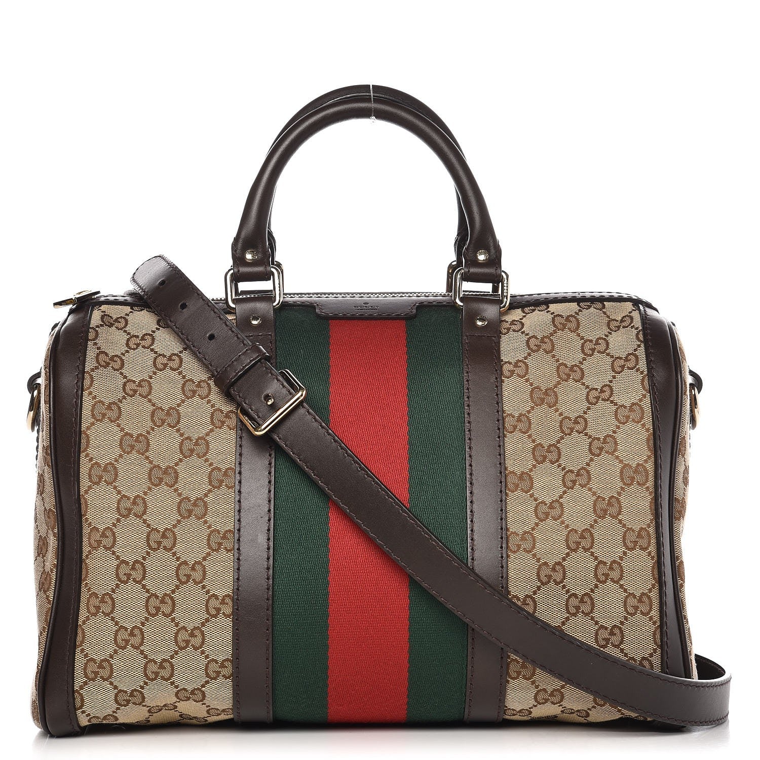 Gucci Monogram Vintage Web Medium Boston Dark Brown 1 of 14
