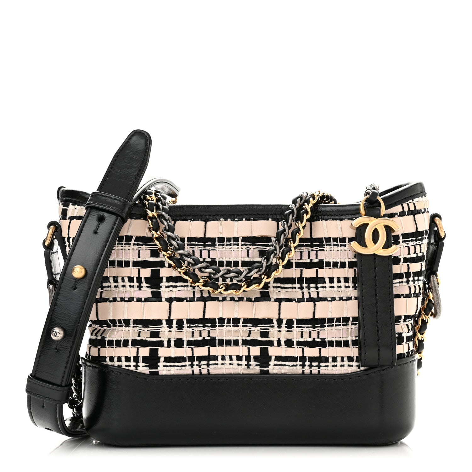 Chanel Tweed Calfskin Quilted Small Gabrielle Hobo Black Multicolor 1 of 10