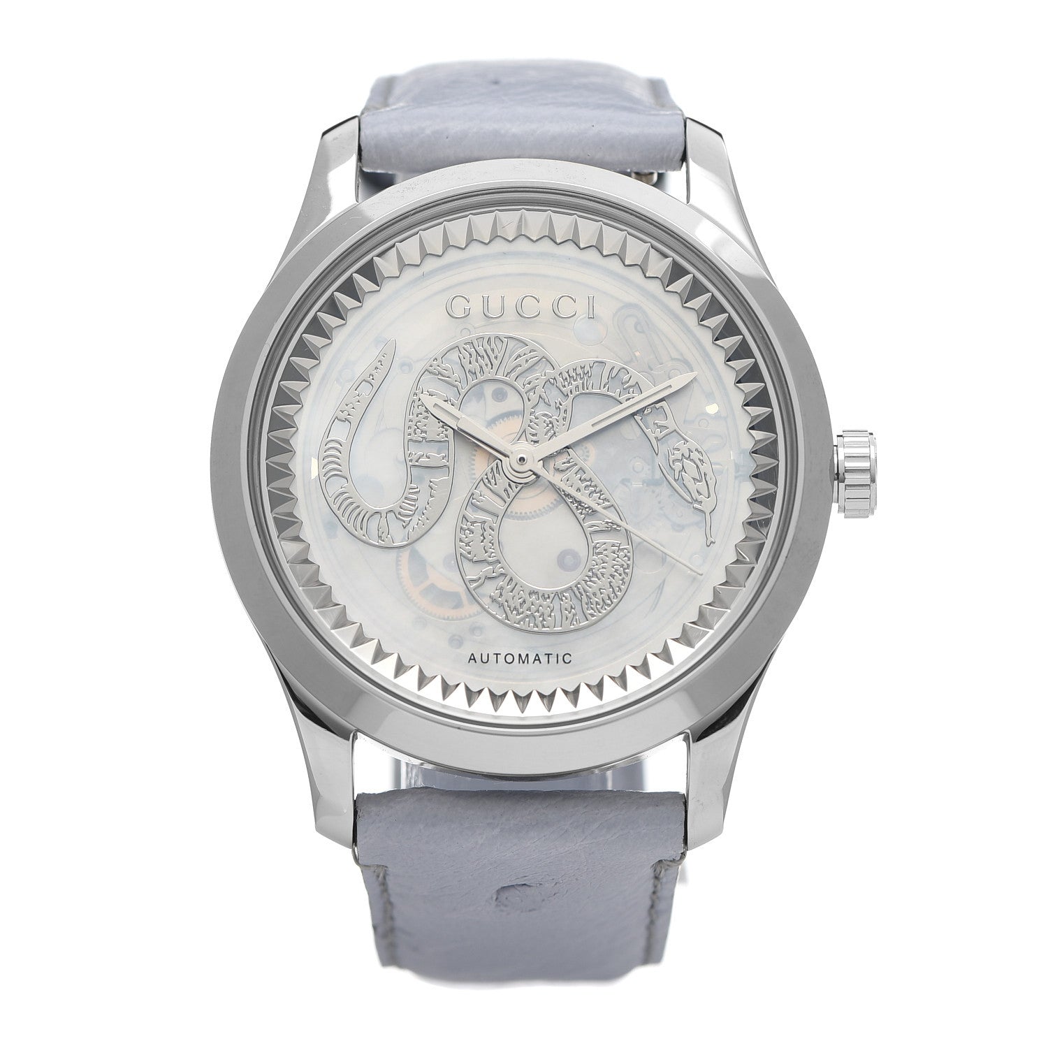 Gucci Stainless Steel Ostrich Blue Mother of Pearl 38mm G-Timeless Snake Automatic Watch 2 of 14