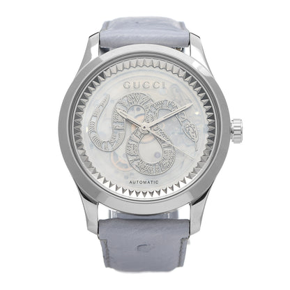 Gucci Stainless Steel Ostrich Blue Mother of Pearl 38mm G-Timeless Snake Automatic Watch 2 of 14