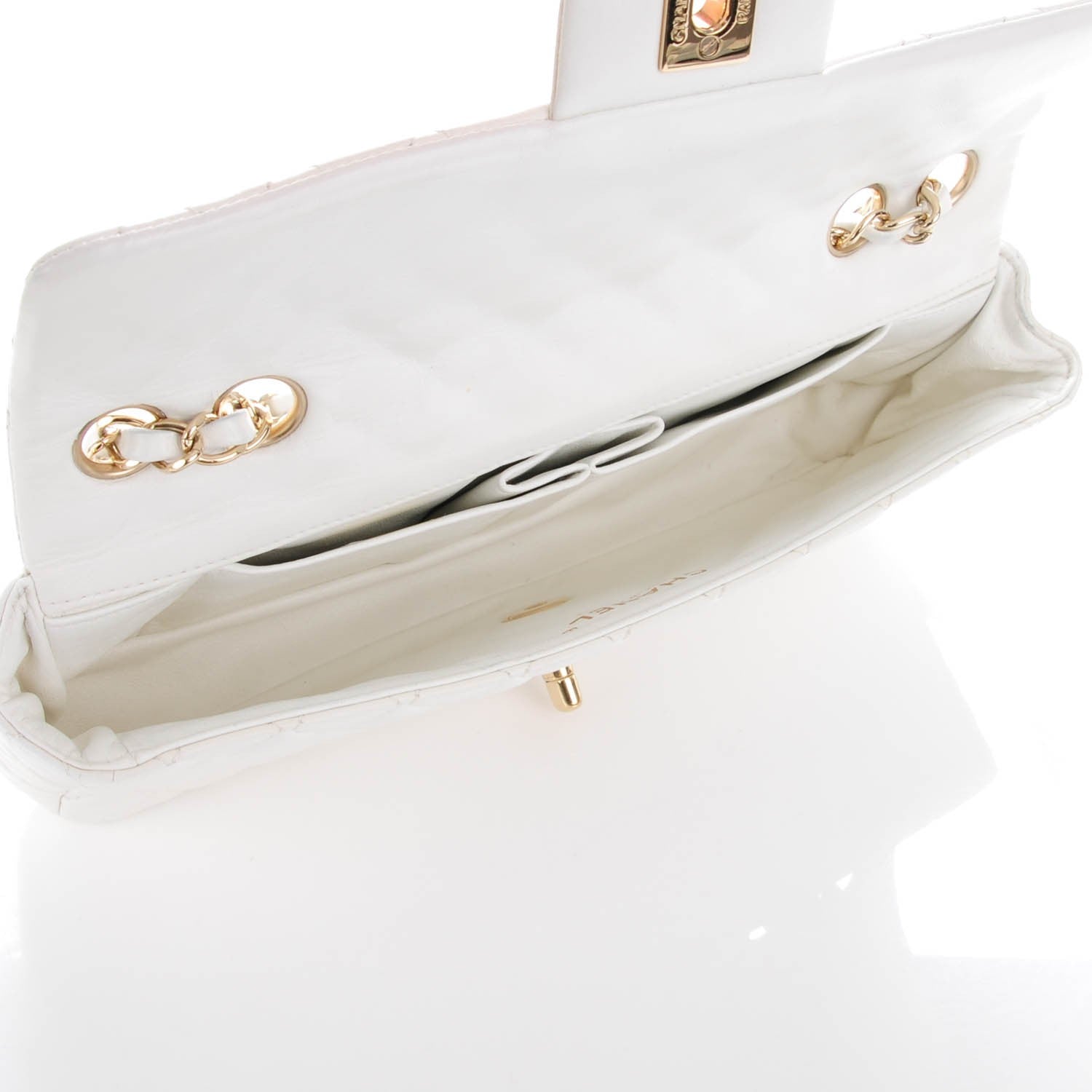 Chanel Lambskin Quilted East West Valentine Charms Flap White 5 of 8