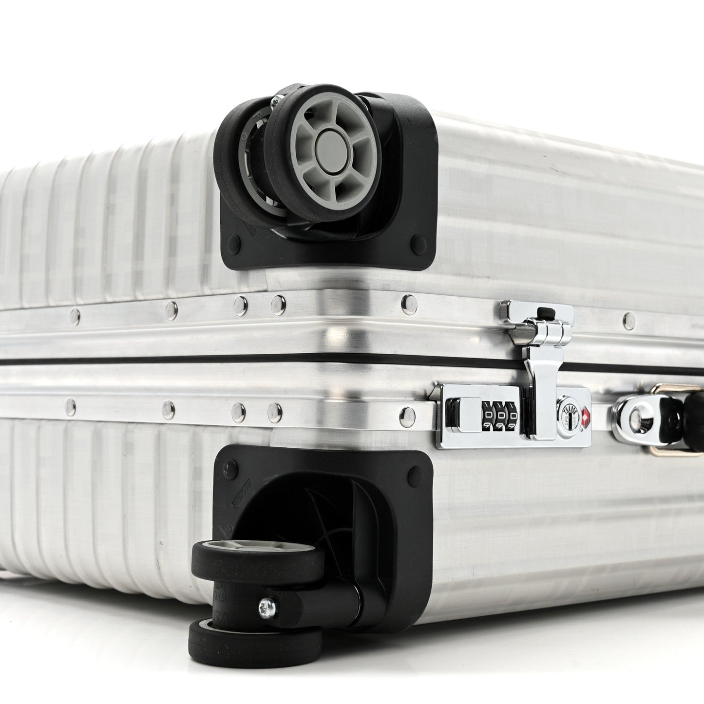 X RIMOWA Aluminum FF Print Roll Away Carry On Luggage Silver