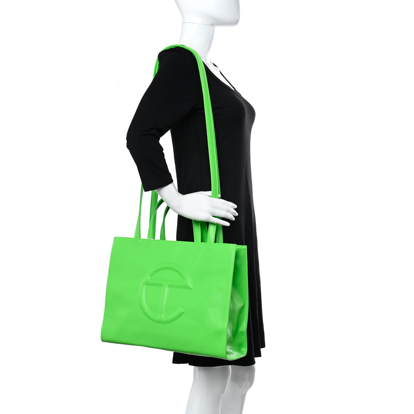 Vegan Leather Medium Shopping Bag Highlighter Green