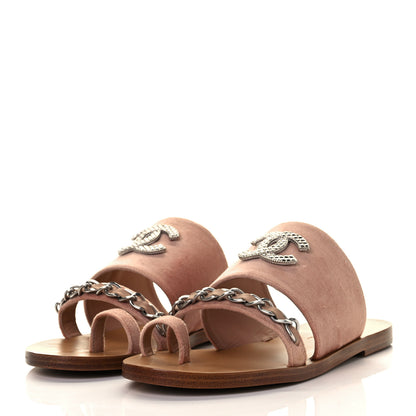 Chanel Velvet Chain Mule Sandals 39 Beige 5 of 20