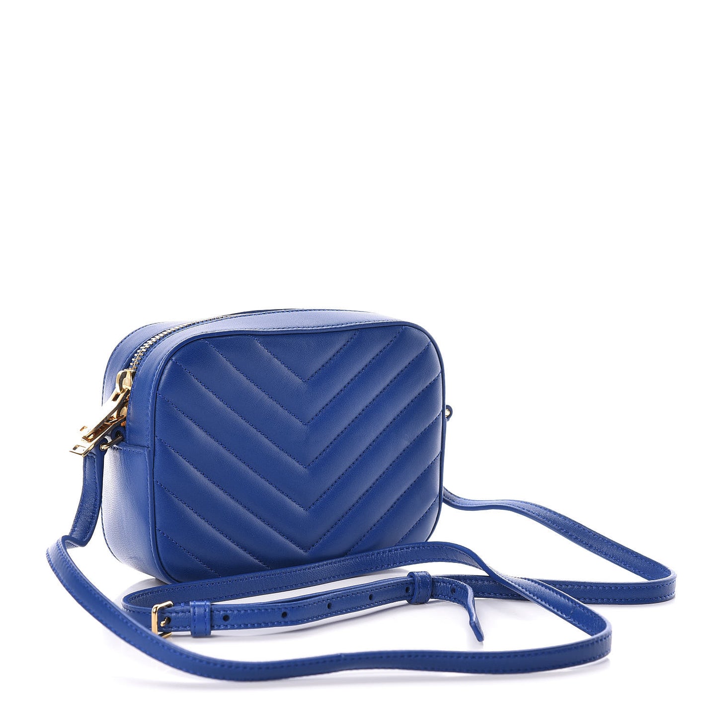 Lambskin Chevron Small Classic Monogram Camera Bag Blue Majorelle