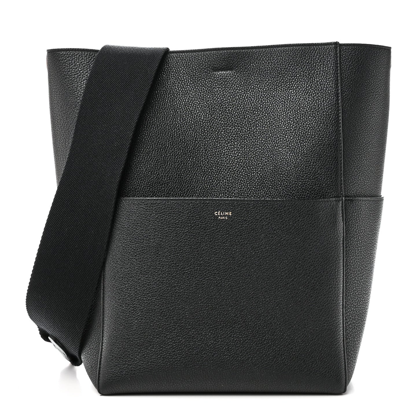 Soft Grained Calfskin Sangle Bucket Bag Black