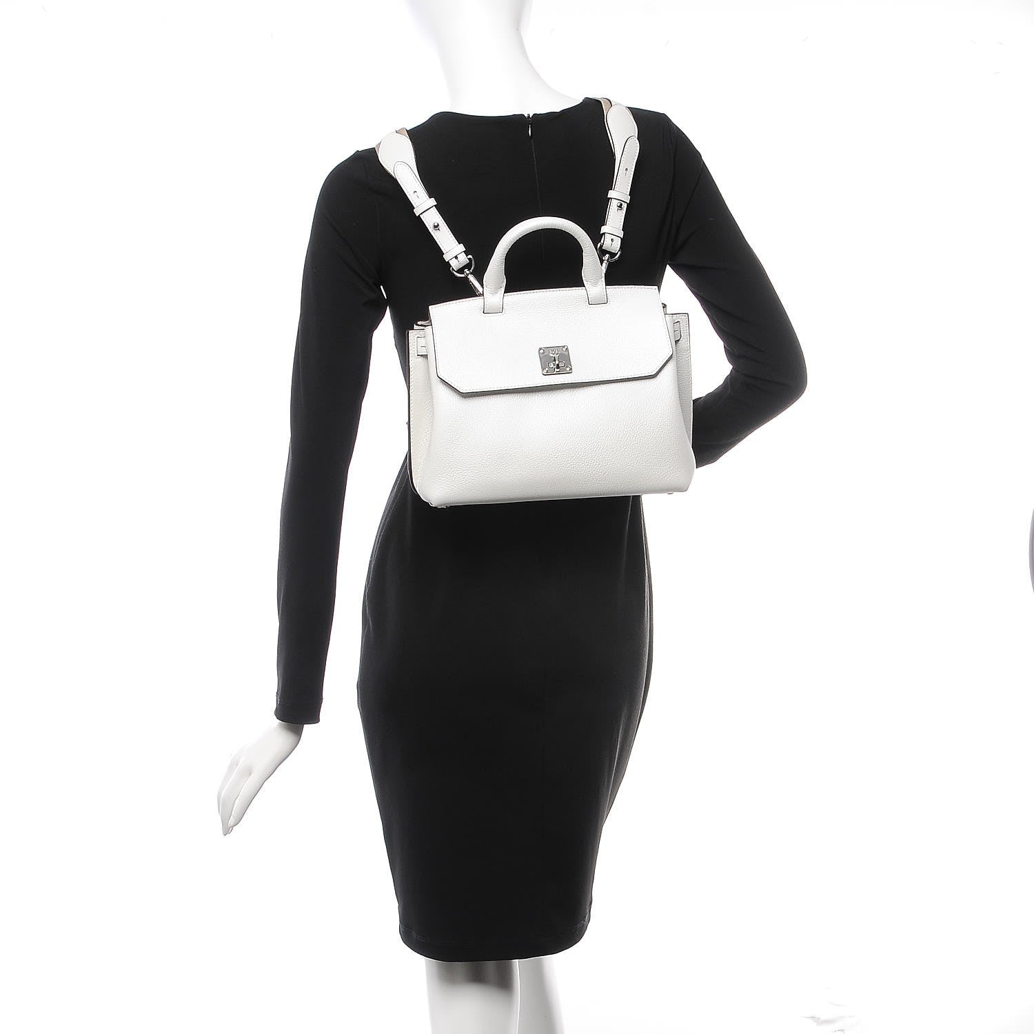MCM Grained Calfskin Medium Milla Convertible Backpack White Flake 3 of 8