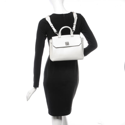 MCM Grained Calfskin Medium Milla Convertible Backpack White Flake 3 of 8