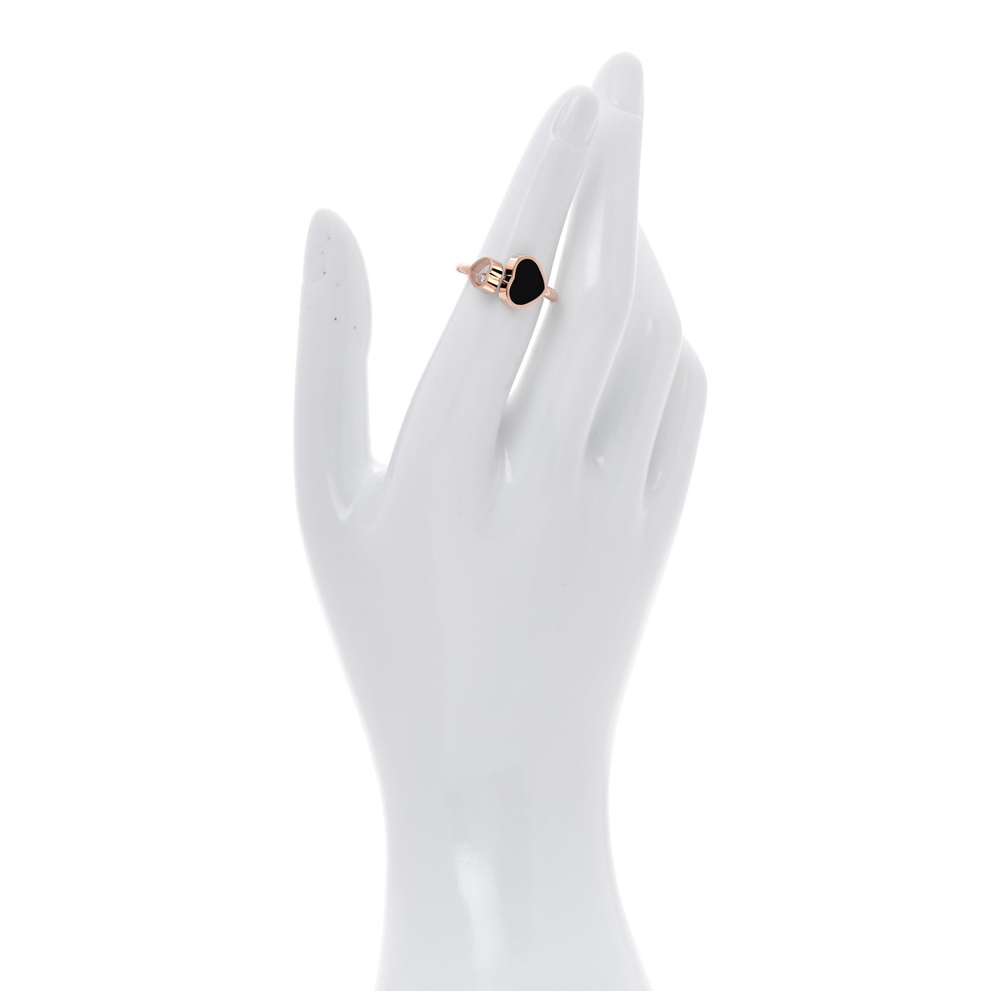 18K Rose Gold Diamond Black Onyx Happy Hearts Ring 52 6