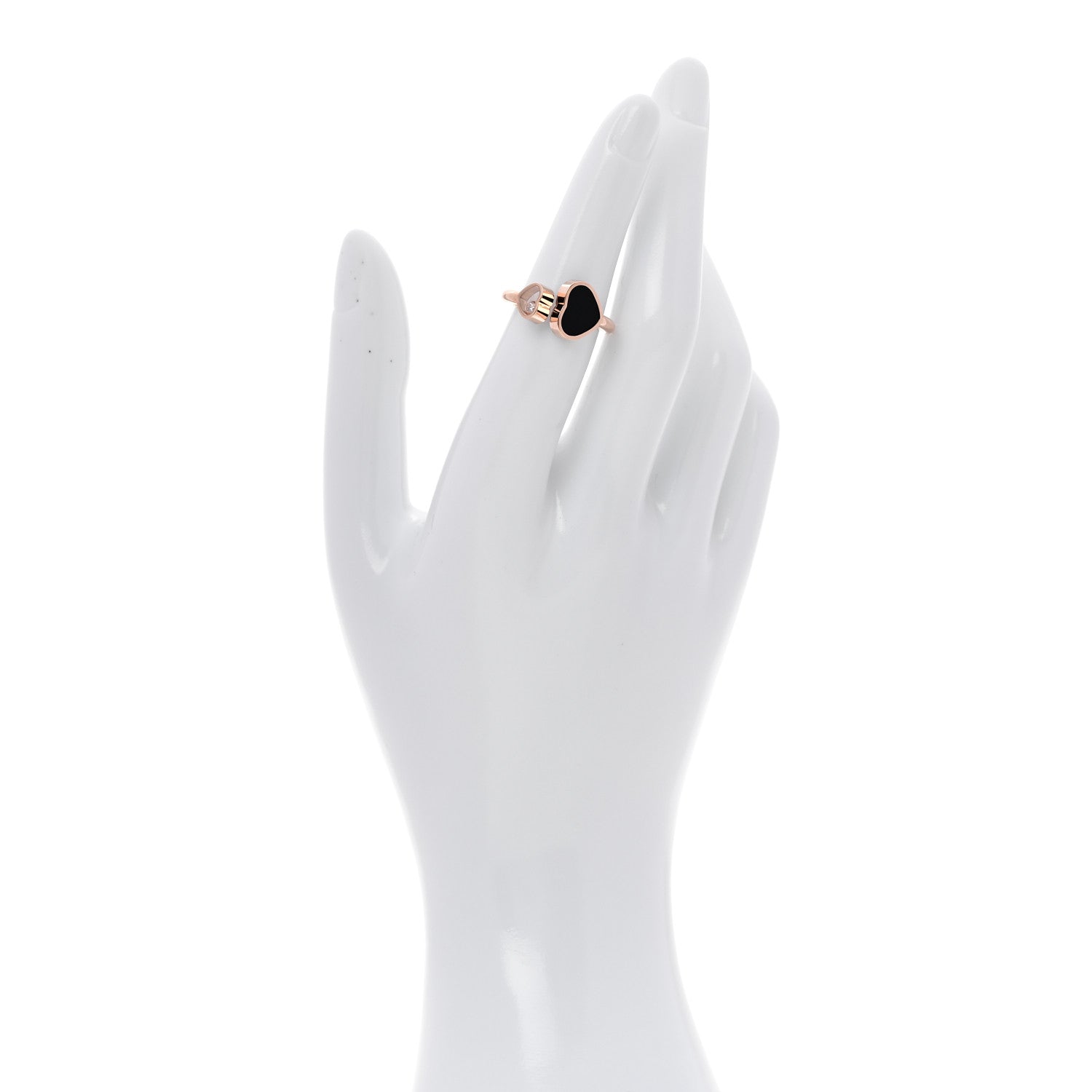 Chopard 18K Rose Gold Diamond Black Onyx Happy Hearts Ring 52 6 2 of 7