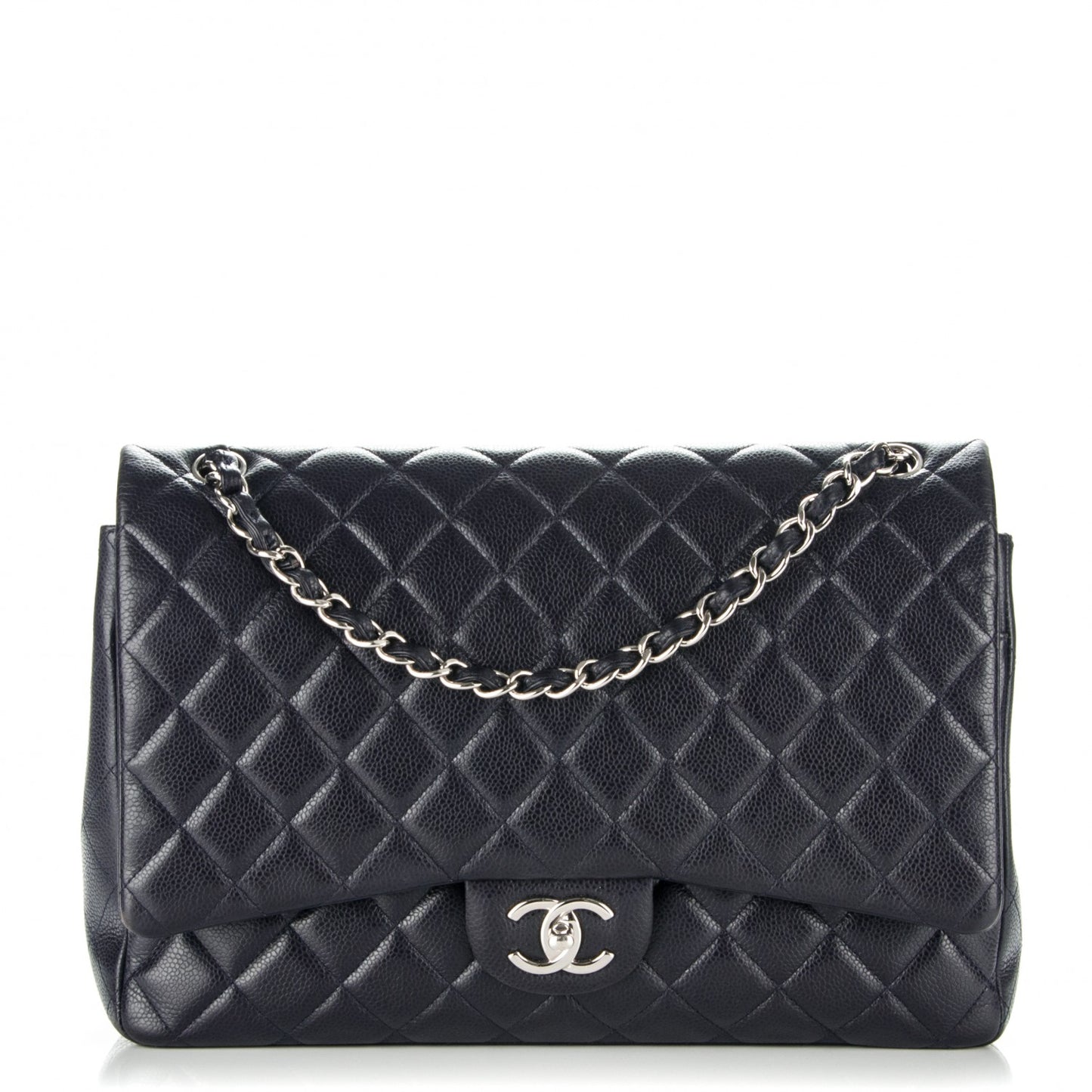 Caviar Quilted Maxi Double Flap Navy Blue