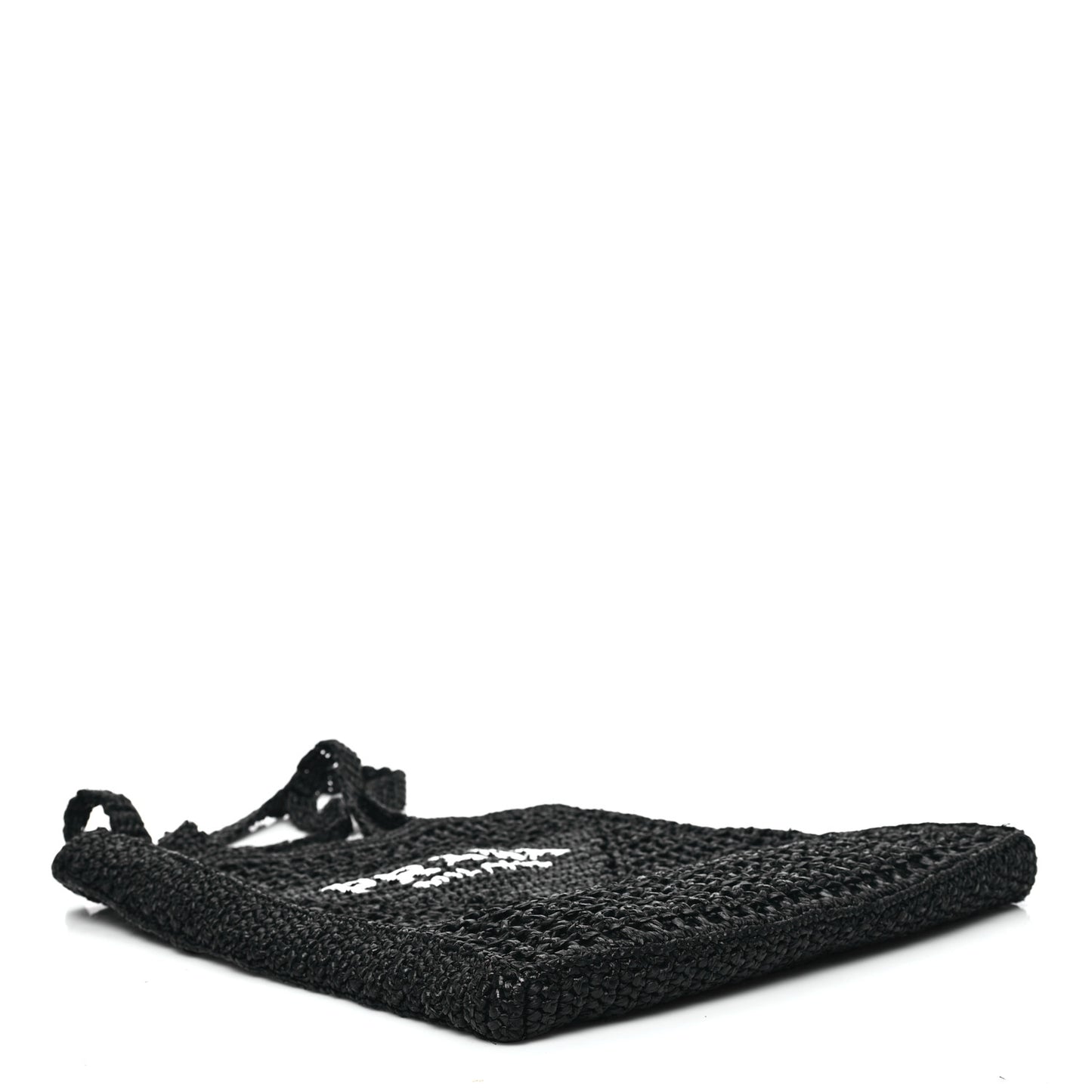 Yarn Raffia Effect Crochet Logo Embroidered Tote Bag Black