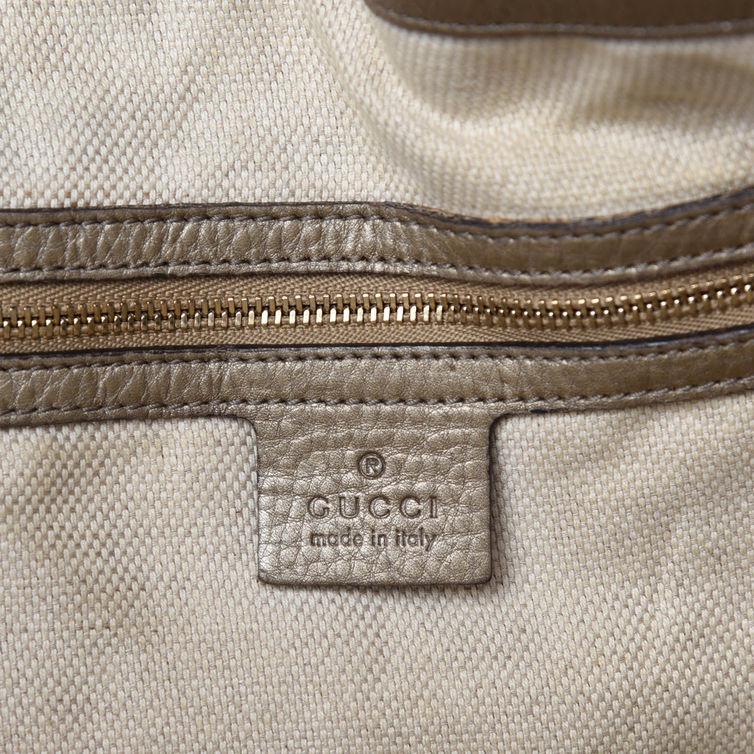 Gucci Metallic Pebbled Calfskin Medium Soho Shoulder Bag Golden Beige 16 of 18