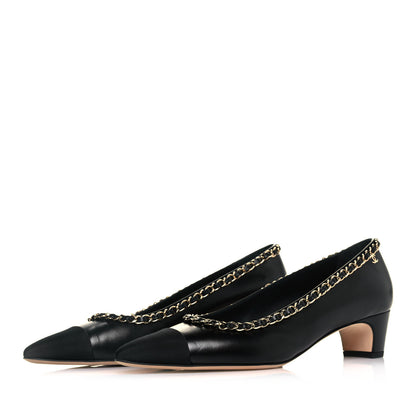 Chanel Lambskin Grosgrain Chain Cap Toe Pumps 39 Black 3 of 8