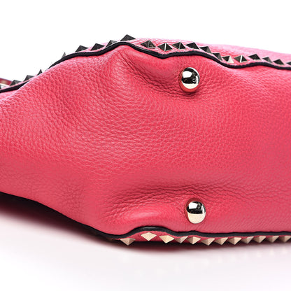 Valentino Garavani Pebbled Calfskin Medium Rockstud Tote Deep Fuxia 8 of 10