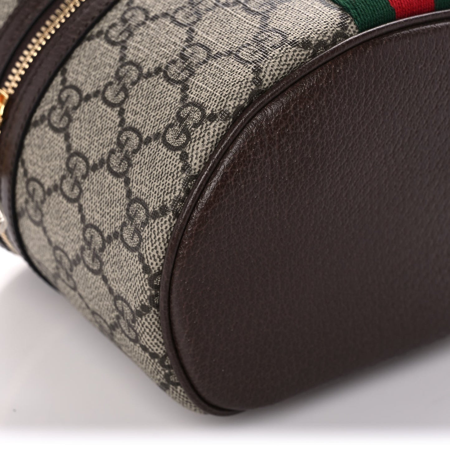 GG Supreme Monogram Textured Calfskin Web Ophidia Vanity Cosmetic Case Beige Ebony New Acero
