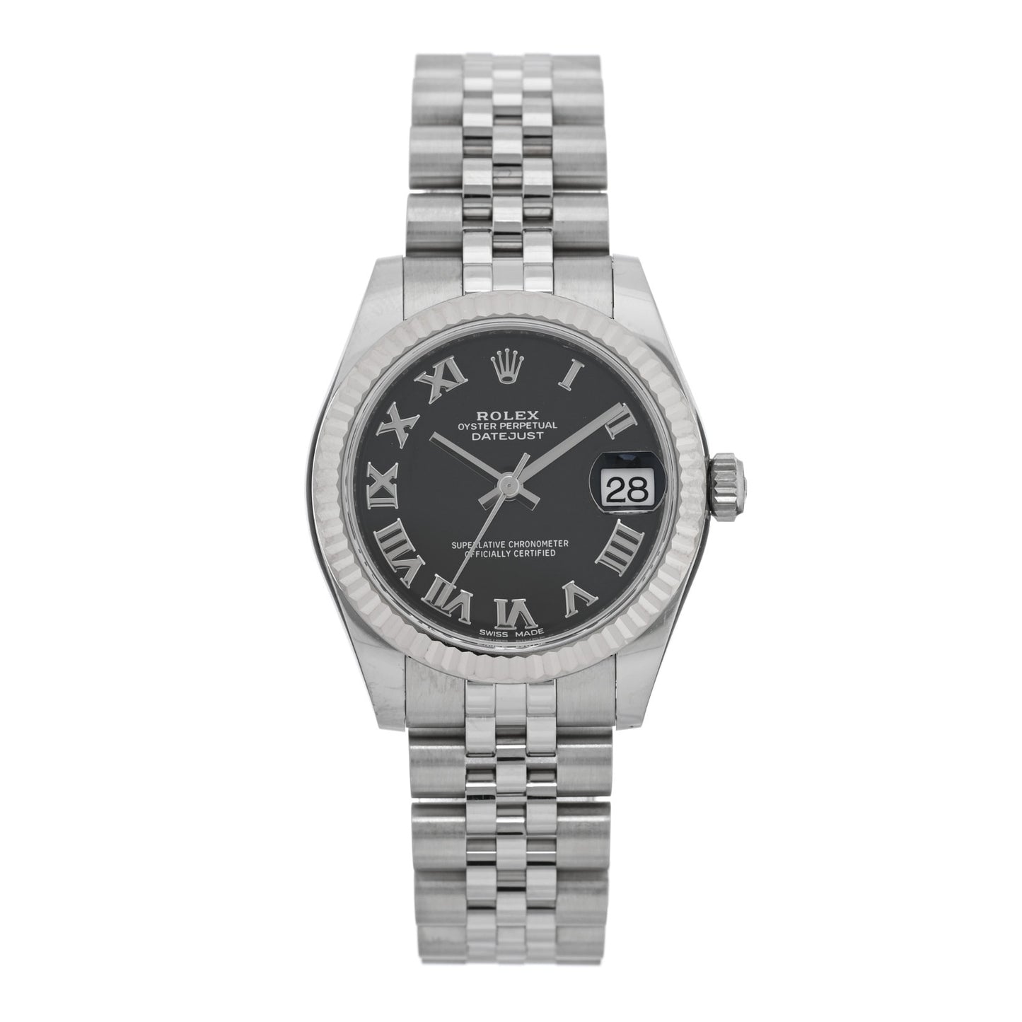 Stainless Steel 18K White Gold 31mm Oyster Perpetual Datejust Watch Black Roman 178274