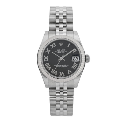 Rolex Stainless Steel 18K White Gold 31mm Oyster Perpetual Datejust Watch Black Roman 178274 1 of 5