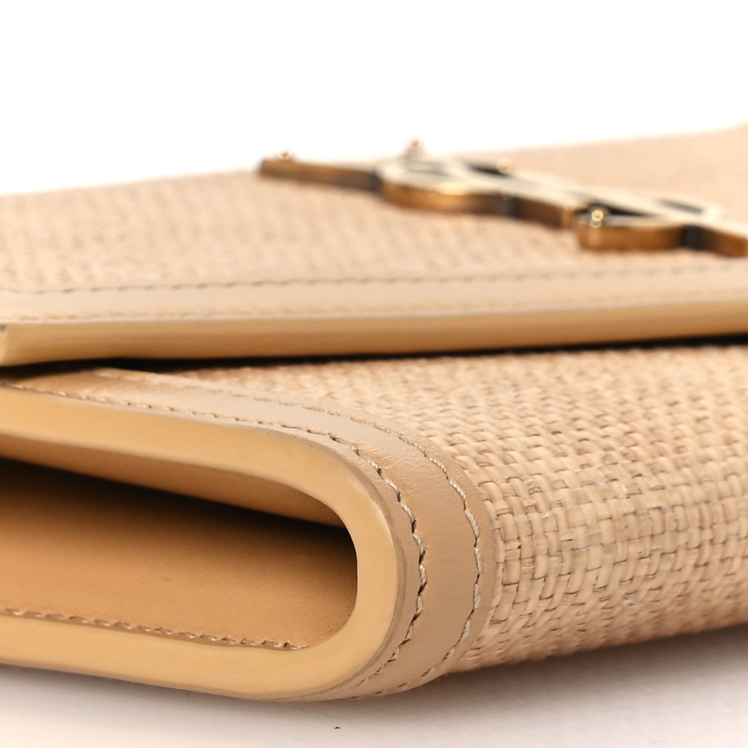 Saint Laurent Micro Raffia Monogram Uptown Chain Wallet Natural Hay Blush 9 of 14