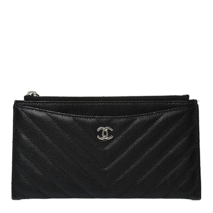 Chanel Caviar Chevron Quilted Zip Pouch Black 1 of 11