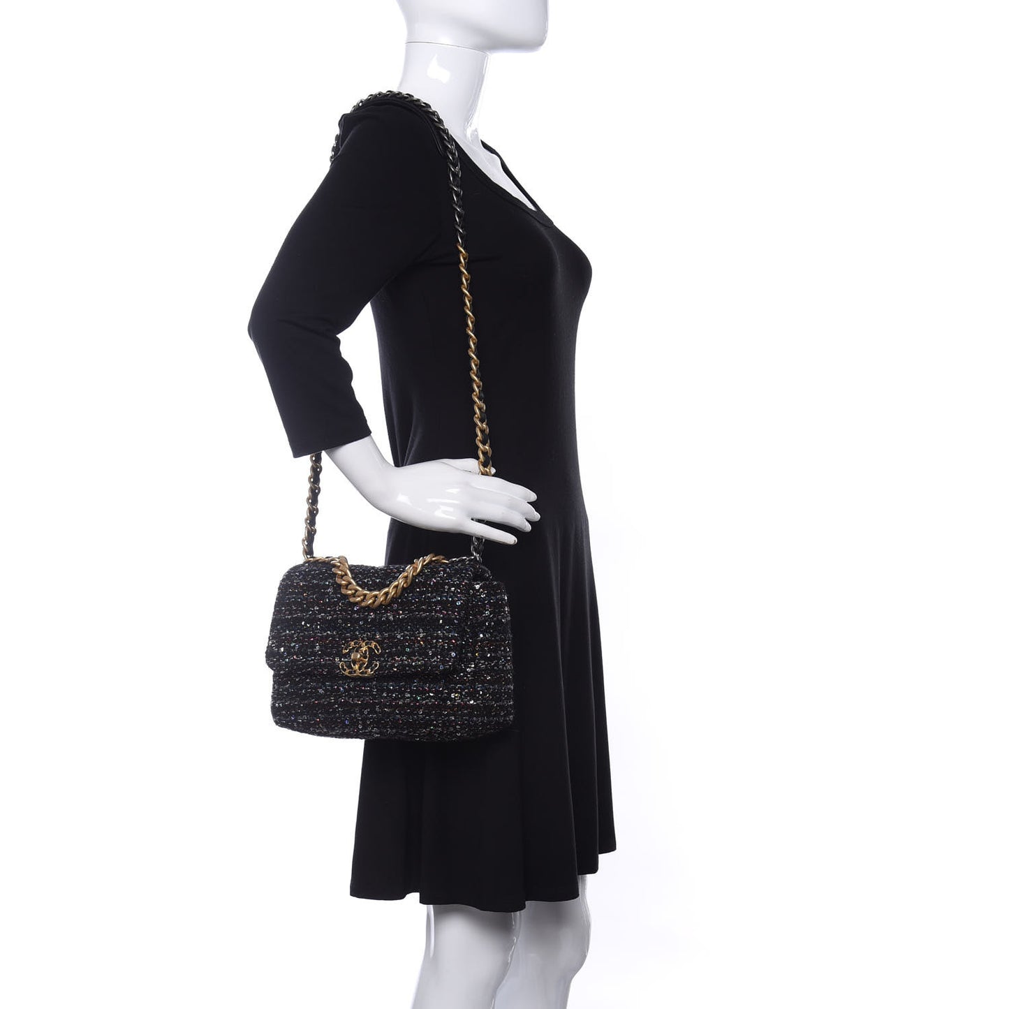 Tweed Sequin Quilted Medium Chanel 19 Flap Black Multicolor