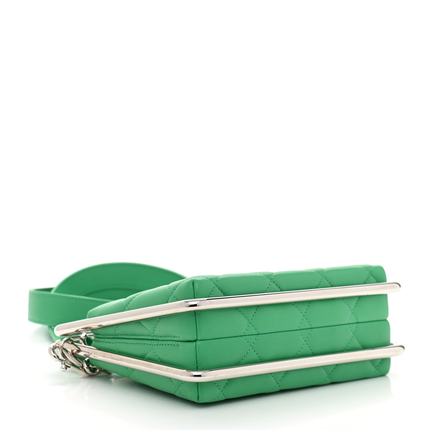Quilted Lambskin Metal Bar Clutch Bag Green