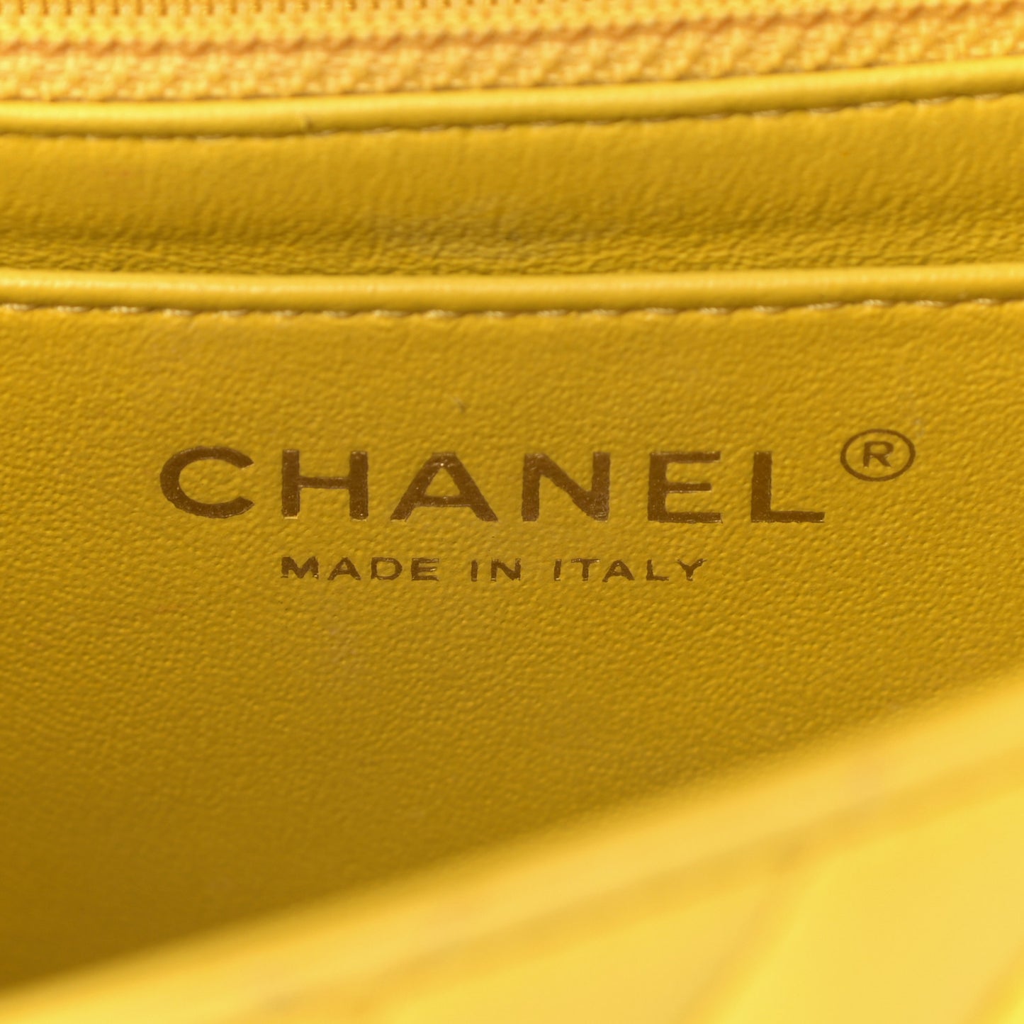 Lambskin Chevron Quilted Mini Square Flap Yellow