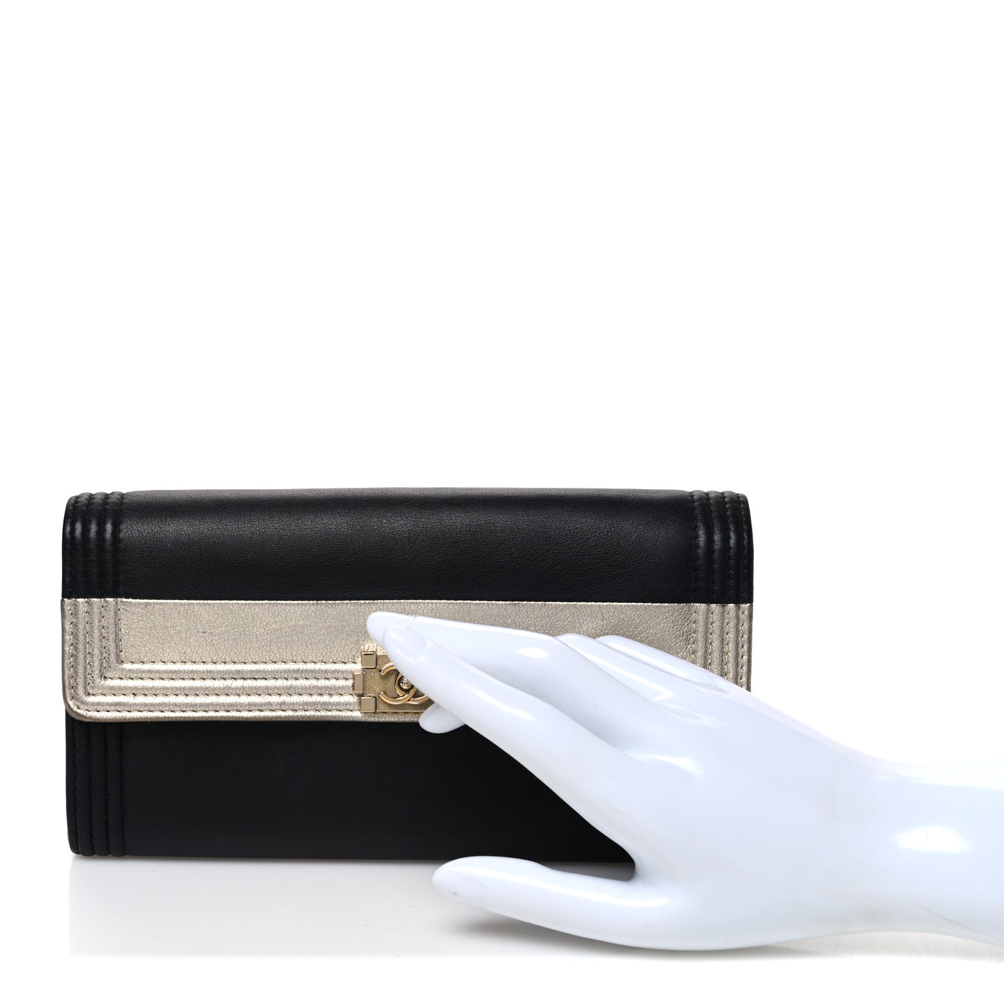 Lambskin Large Boy Gusset Flap Wallet Black Silver