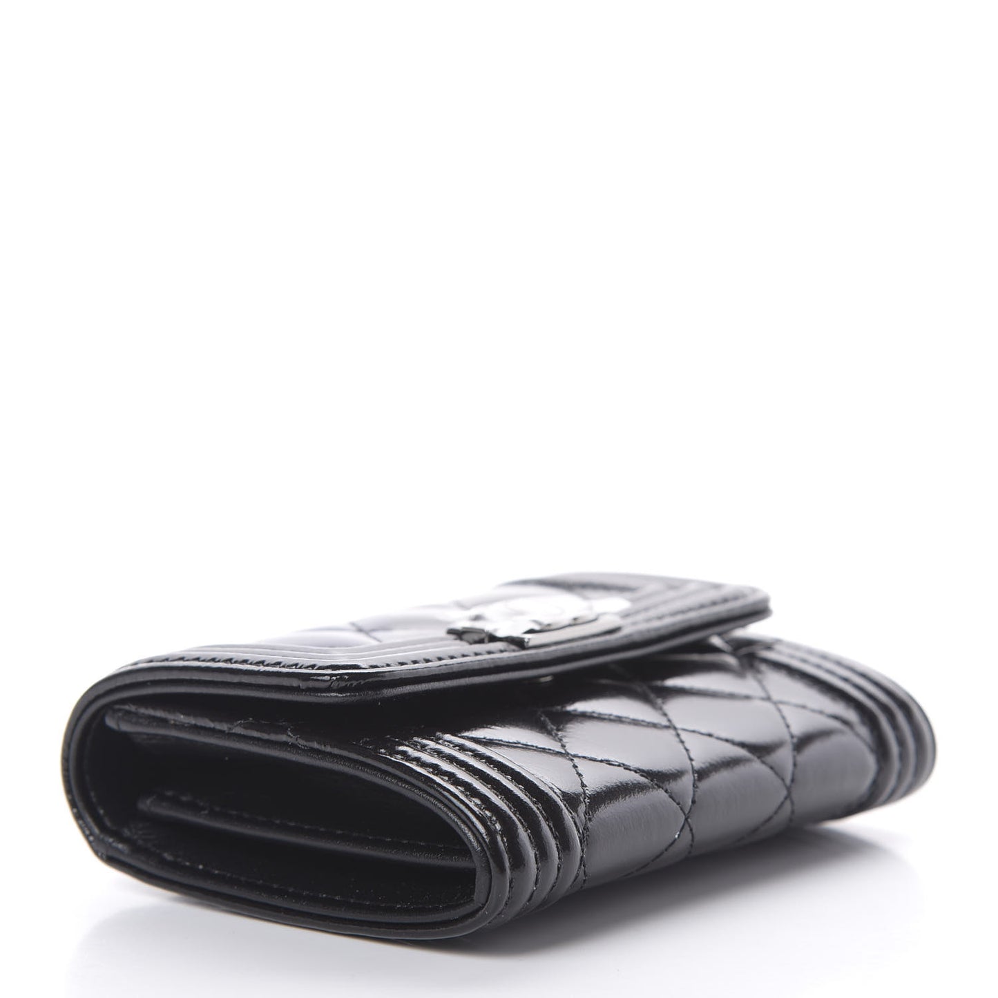 Distressed Patent Quilted Boy Flap Card Holder Wallet Black