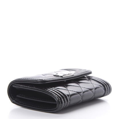 Chanel Distressed Patent Quilted Boy Flap Card Holder Wallet Black 4 of 9