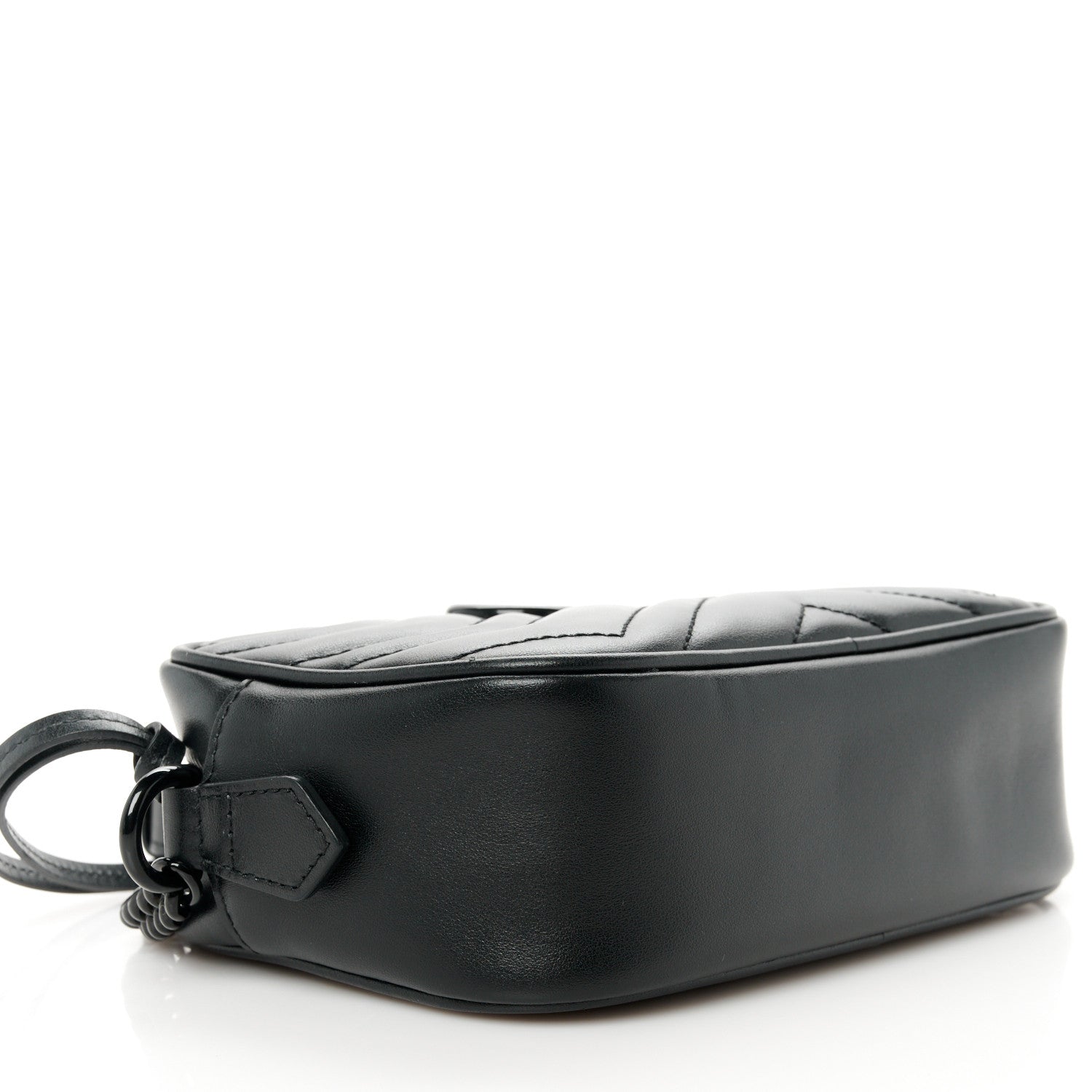 Gucci Calfskin Matelasse Monochrome Mini GG Marmont Chain Shoulder Bag Black 9 of 10