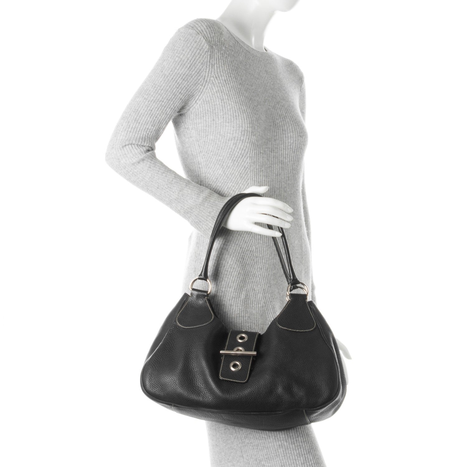 Prada Vitello Daino Shoulder Bag Black 2 of 7