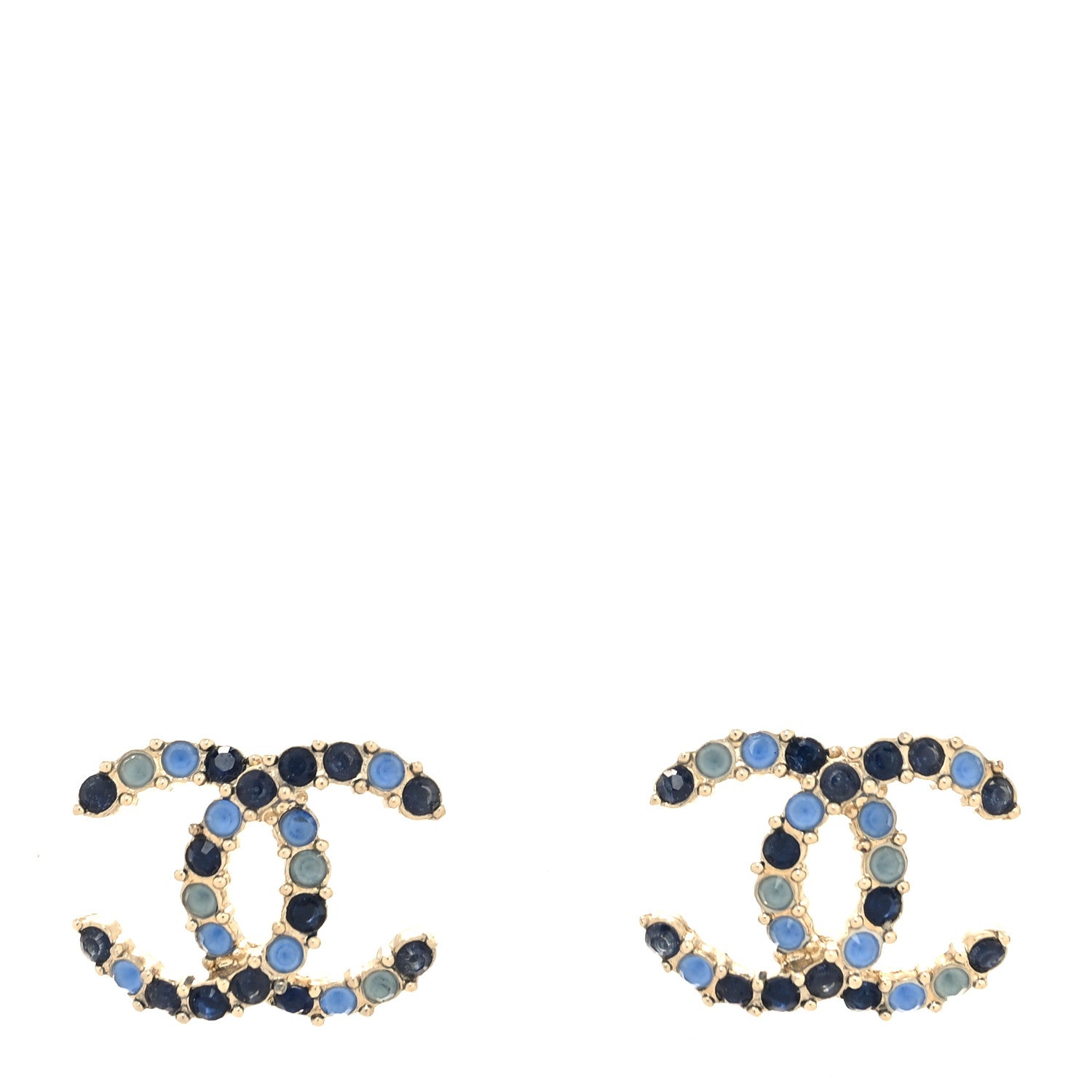 Chanel Crystal CC Earrings Gold Blue 1 of 4