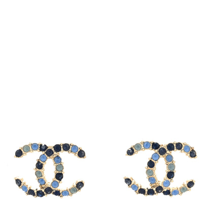Chanel Crystal CC Earrings Gold Blue 1 of 4