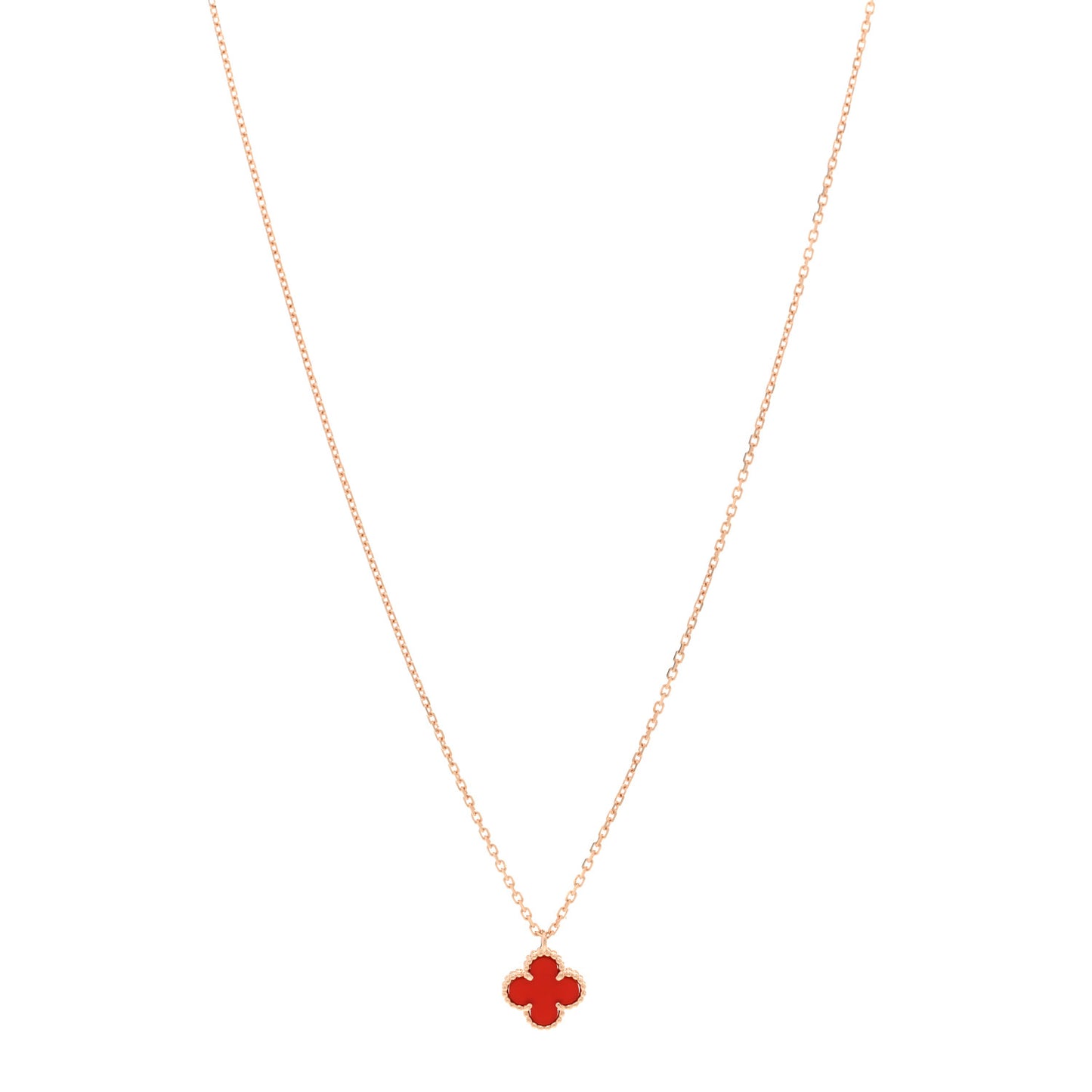 18K Rose Gold Carnelian Sweet Alhambra Pendant Necklace