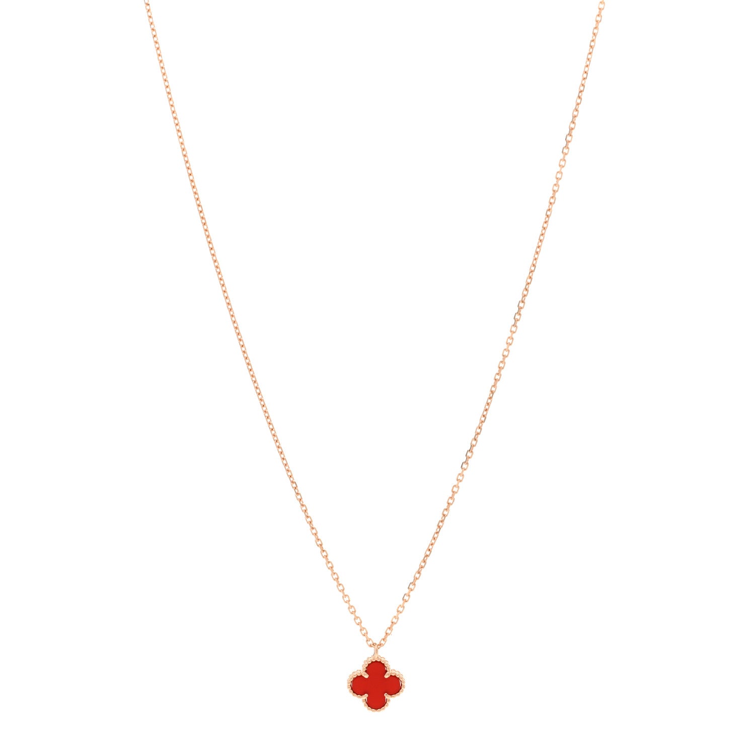 Van Cleef & Arpels 18K Rose Gold Carnelian Sweet Alhambra Pendant Necklace 1 of 6