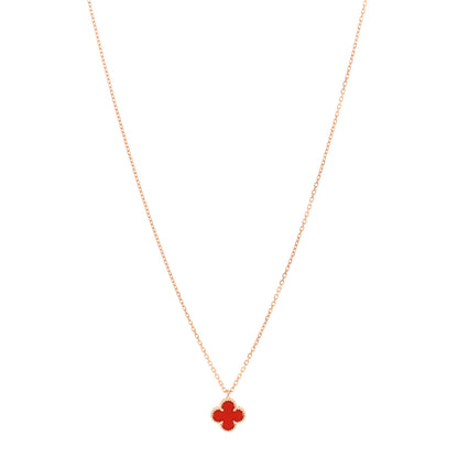 Van Cleef & Arpels 18K Rose Gold Carnelian Sweet Alhambra Pendant Necklace 1 of 6